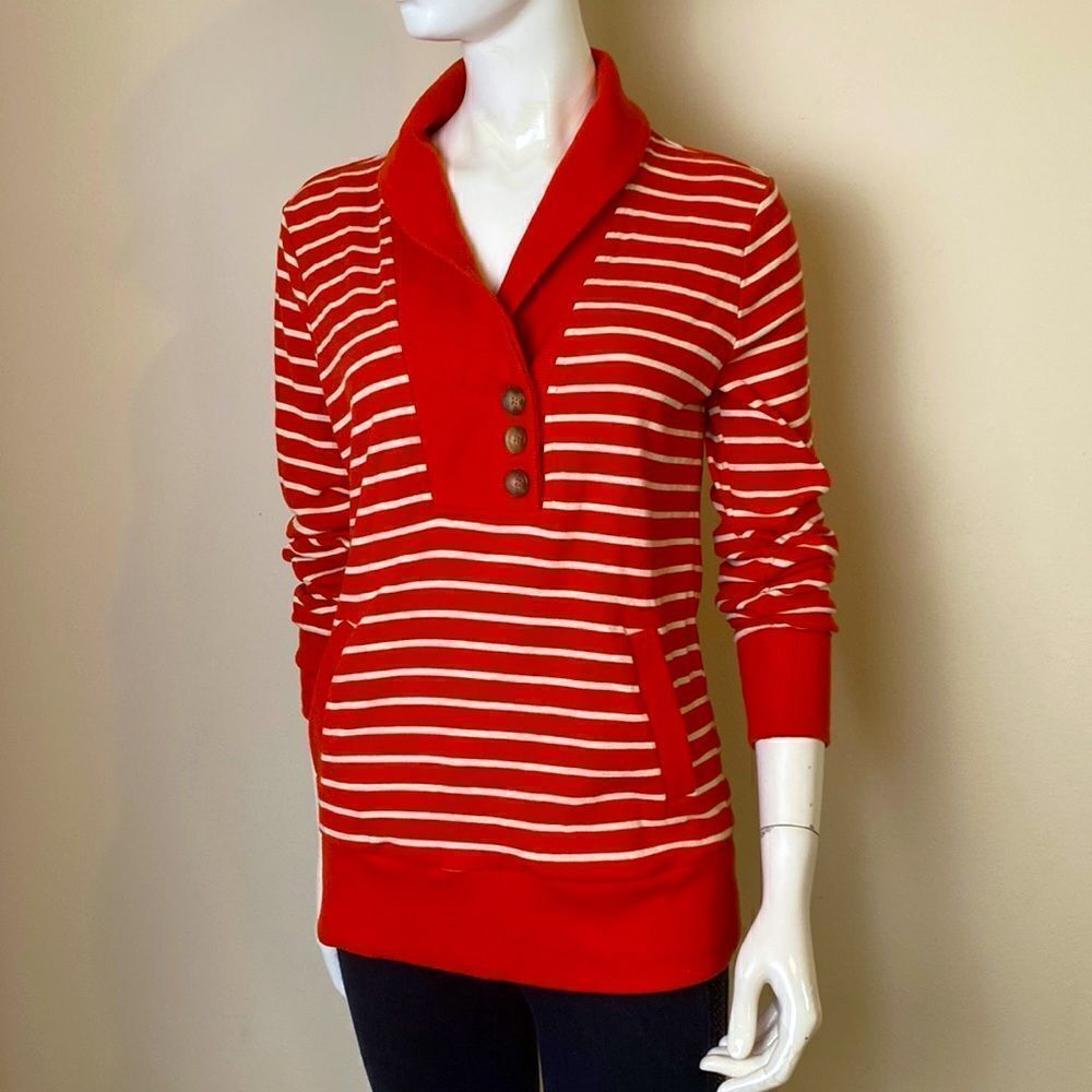 Banana Republic Cotton Knit Top Orange and White Striped Size M